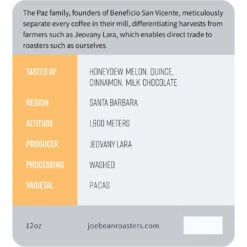 Joe Bean Honduras Jeovany Lara -Coffee Machine Shop HondurasJeovanyLara BagLabelWeb